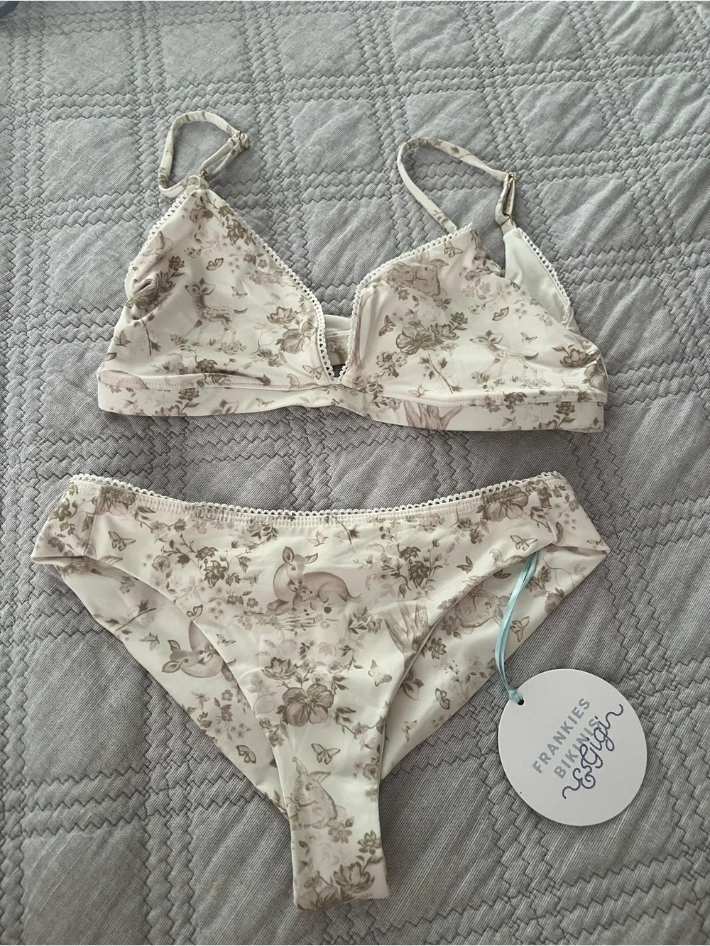 Frankie's Bikinis Cream Floral & Animal Print Bralette Set
